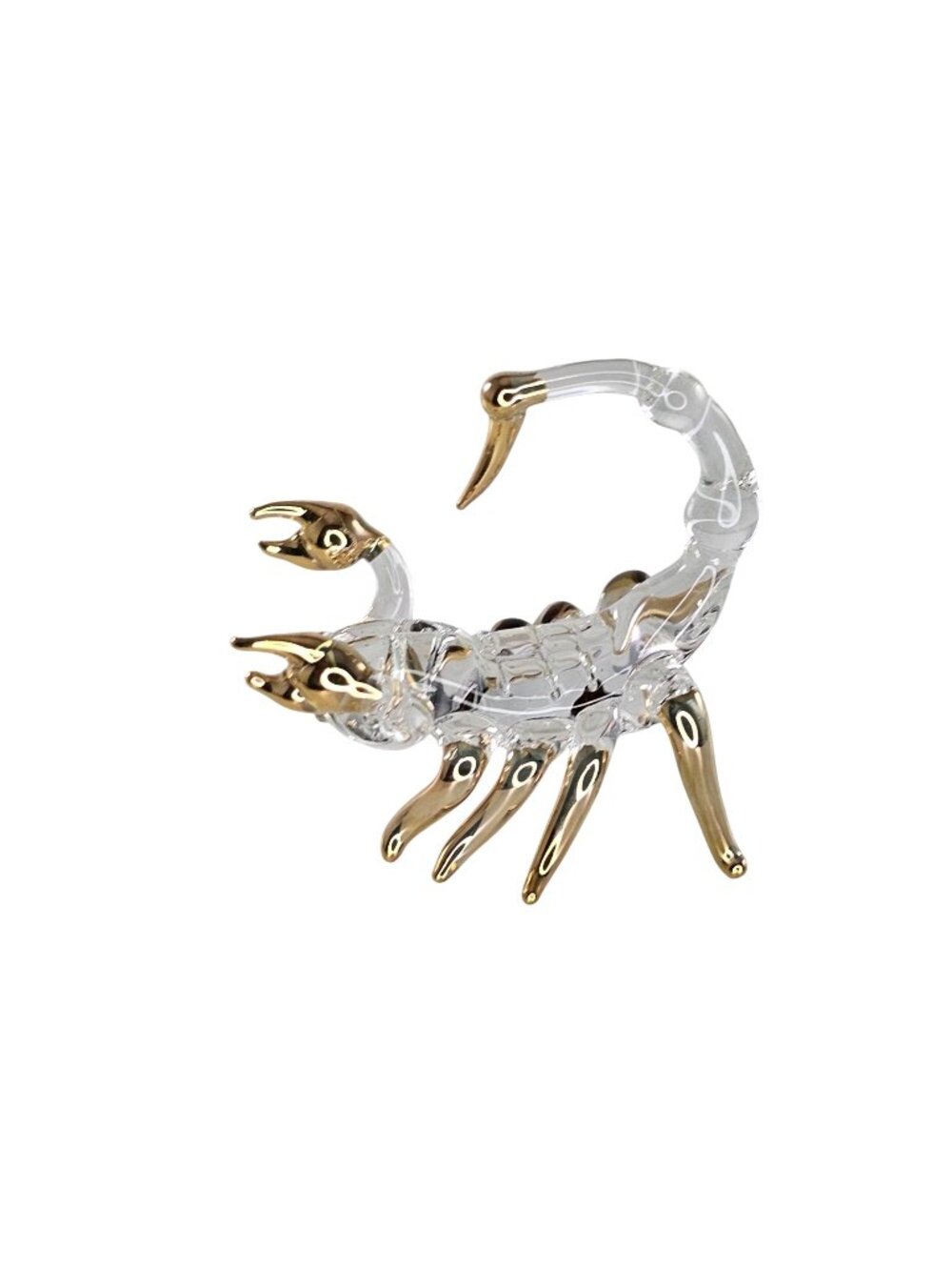 Klima Glass Scorpion Miniature Figurine With 22K Gold Accents Handcrafted Clear